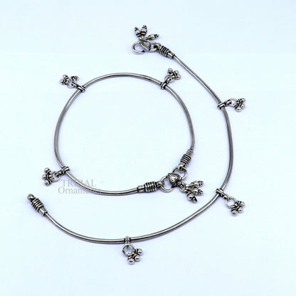 11-inch solid silver snake chain anklet by TRIBAL ORNAMENTS, tribal belly dance jewelry, stylish and durable ankle bracelet.
