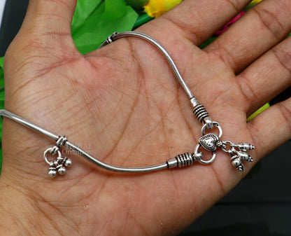 11-inch solid silver snake chain anklet by TRIBAL ORNAMENTS, tribal-inspired ankle bracelet with customized design for daily wear.