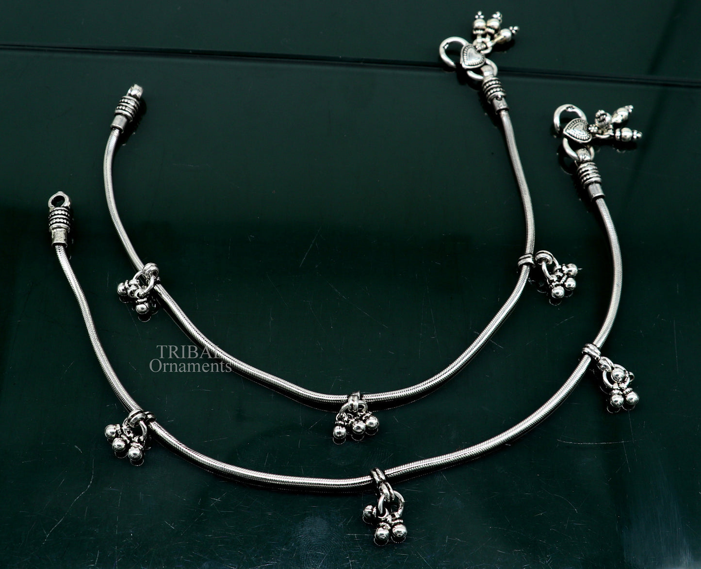 11-inch solid silver snake chain anklet by Tribal Ornaments, tribal belly dance jewelry, stylish ankle bracelet for daily wear