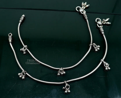 11-inch solid silver snake chain anklet by Tribal Ornaments, tribal belly dance jewelry, stylish ankle bracelet for daily wear