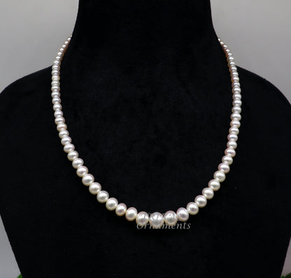 Freshwater pearl necklace set with 4-9mm pearls, single-layer string, elegant jewelry for wedding, daily wear, or belly dance.