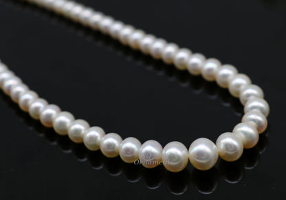 Freshwater pearl necklace set with 4-9mm pearls, single-layer string, ideal for wedding, daily wear, or belly dance jewelry by TRIBAL ORNAMENTS.