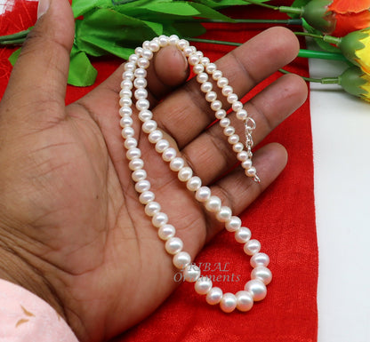 Freshwater pearl necklace set with 4-9mm single-line layer, elegant jewelry for wedding, daily wear, or belly dance by Tribal Ornaments.