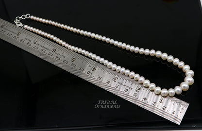 Freshwater pearl necklace set with 4-9mm pearls in a single-layer design, ideal for wedding, daily wear, or belly dance jewelry.