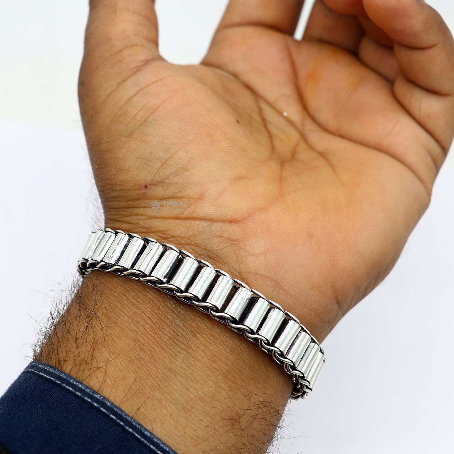11mm 925 sterling silver Rolar bracelet chain for men, flexible jewelry from Tribal Ornaments, Rajasthan, India.