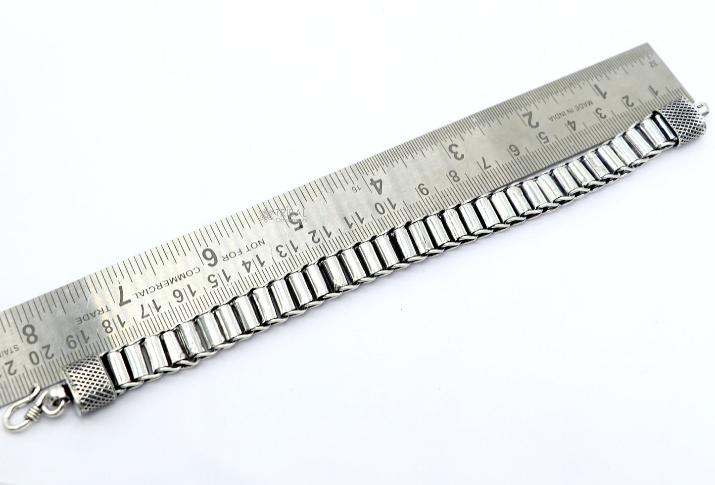 11mm 925 sterling silver rolare bracelet chain for men, flexible jewelry by TRIBAL ORNAMENTS, featuring intricate Rajasthan design.