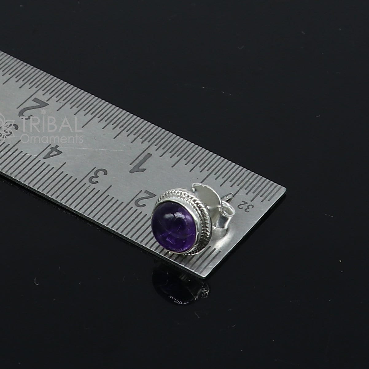 11mm round sterling silver amethyst stud earrings by TRIBAL ORNAMENTS, featuring vibrant purple gemstones, unisex fancy jewelry for daily wear.