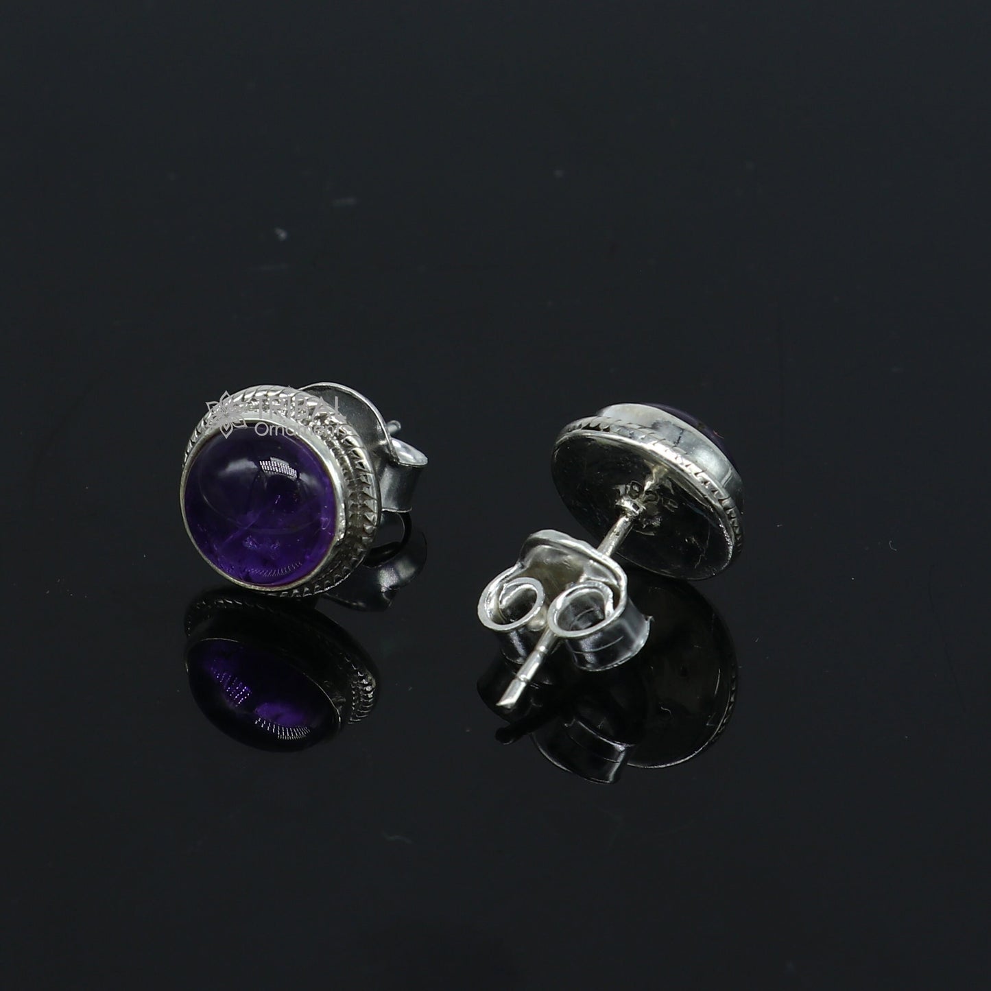 11mm round sterling silver stud earrings with vibrant amethyst stones, unisex jewelry by Tribal Ornaments for daily wear