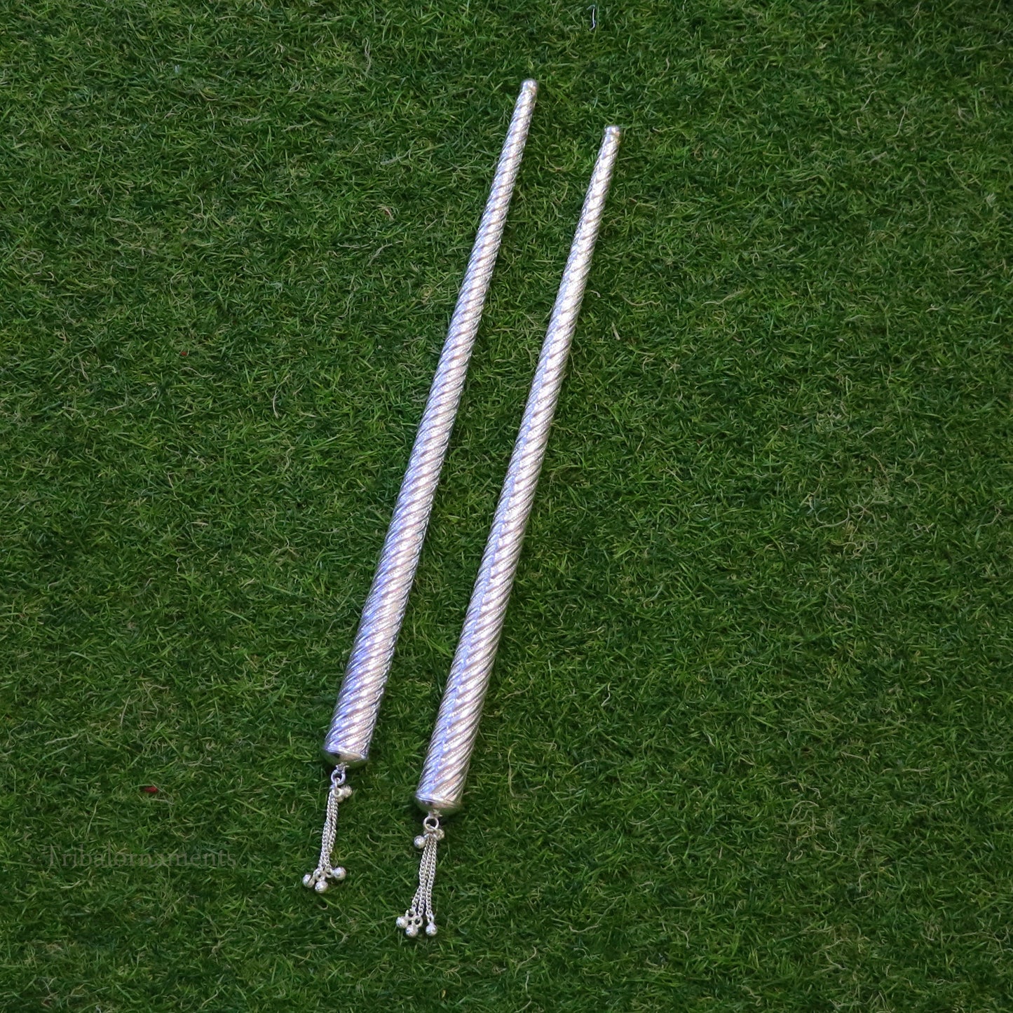 12.5 inches Vintage design handmade sterling silver Dandiya sticks, best gifting lord krishna, Dandiya Garba Ras accessories puja art su453 - TRIBAL ORNAMENTS