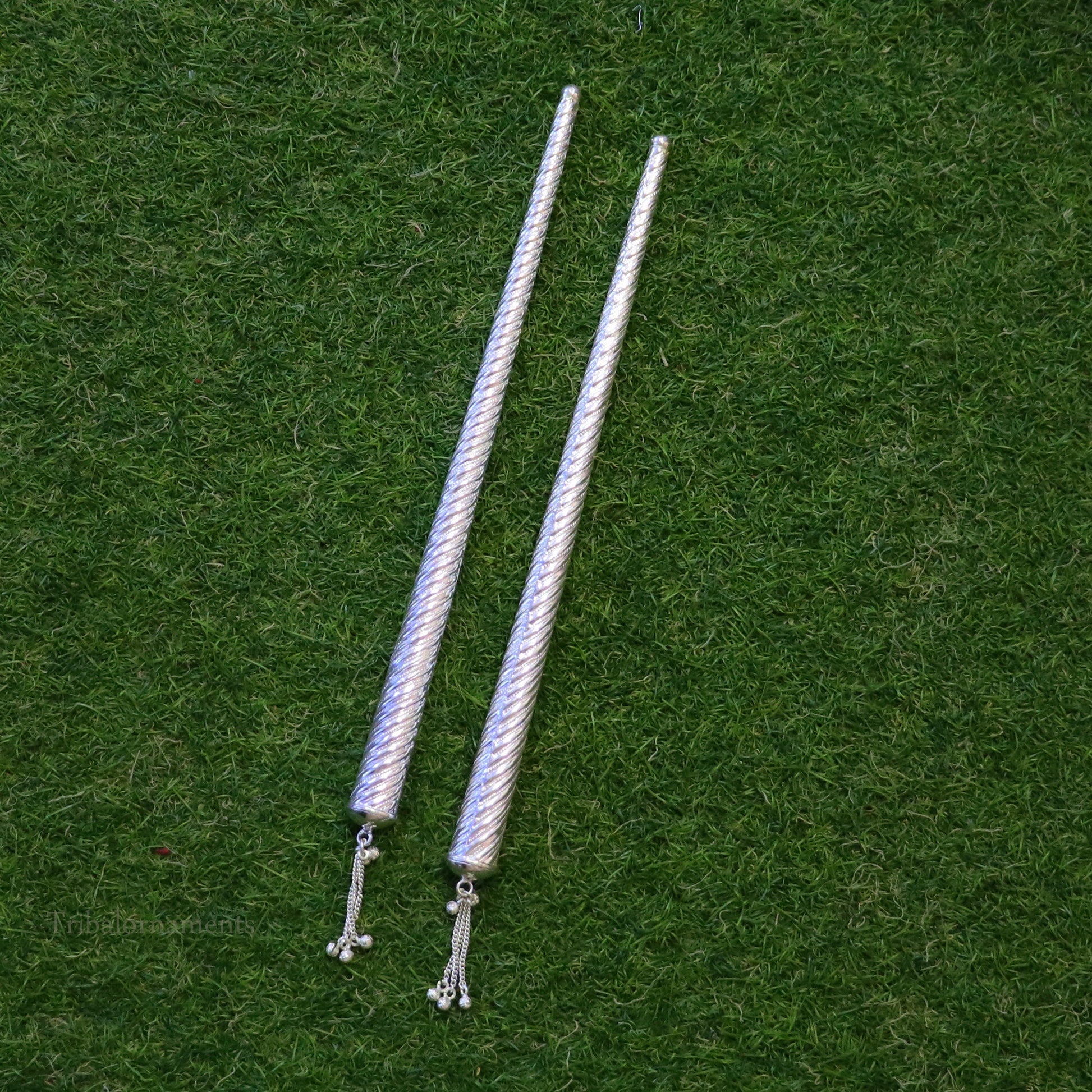 12.5 inches Vintage design handmade sterling silver Dandiya sticks, best gifting lord krishna, Dandiya Garba Ras accessories puja art su453 - TRIBAL ORNAMENTS