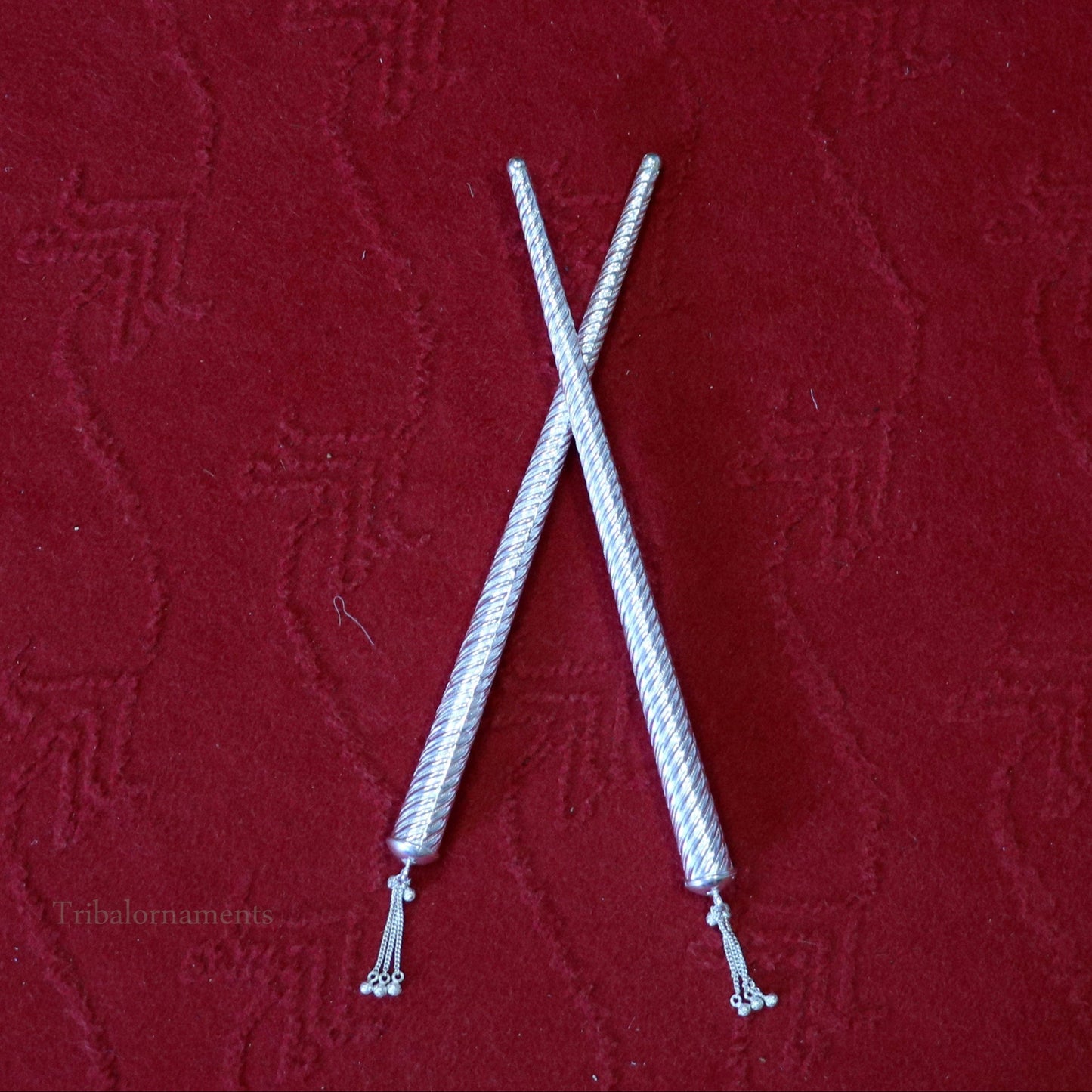 12.5 inches Vintage design handmade sterling silver Dandiya sticks, best gifting lord krishna, Dandiya Garba Ras accessories puja art su453 - TRIBAL ORNAMENTS