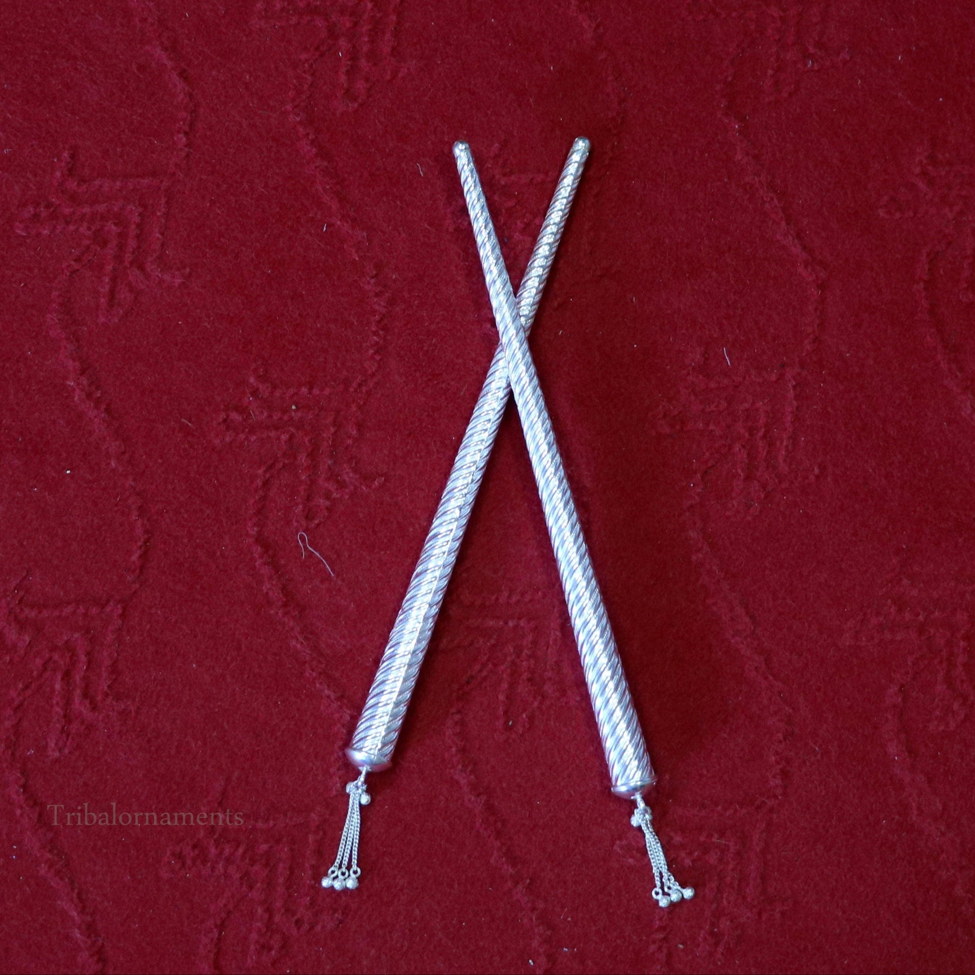 12.5 inches Vintage design handmade sterling silver Dandiya sticks, best gifting lord krishna, Dandiya Garba Ras accessories puja art su453 - TRIBAL ORNAMENTS