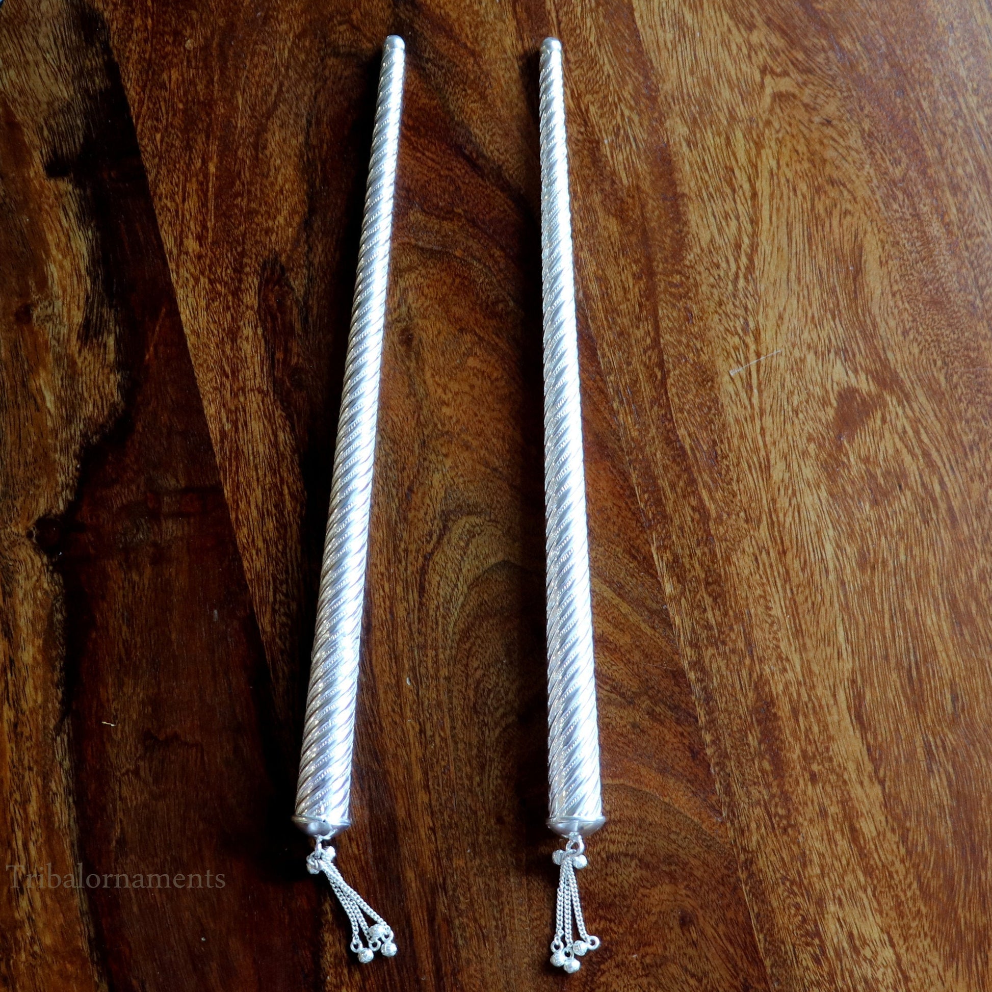 12.5 inches Vintage design handmade sterling silver Dandiya sticks, best gifting lord krishna, Dandiya Garba Ras accessories puja art su453 - TRIBAL ORNAMENTS