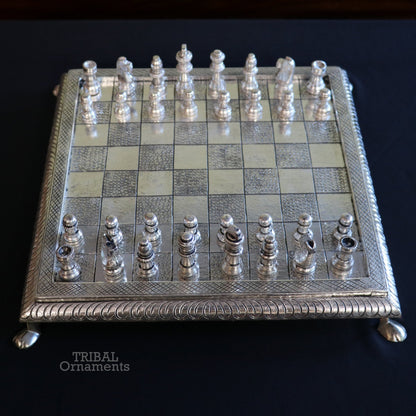 12" x 12" 925 sterling silver work chessboard, Amazing handcrafted design on wooden base, fabulous Royal silver article from india fr13 - TRIBAL ORNAMENTS