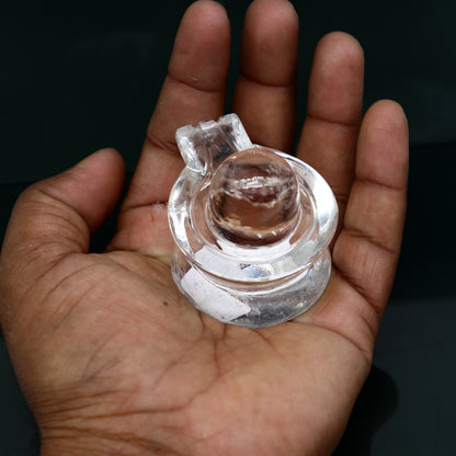 125 GRAMS Natural sphatik crystal stone divine lor shiva lingam statue, amazing sphatik lingam puja article for wealth and prosperity stna29 - TRIBAL ORNAMENTS