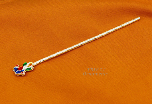 13cm sterling silver handmade idol baby Krishna small tiny flute, silver bansuri, laddu gopala flute, little krishna flute puja art su814 - TRIBAL ORNAMENTS