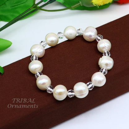 141carat 11mm fresh water pearl adjustable bracelet for both men's and women's, Amazing natural real gray color pearl or moti bracelet pbr03 - TRIBAL ORNAMENTS