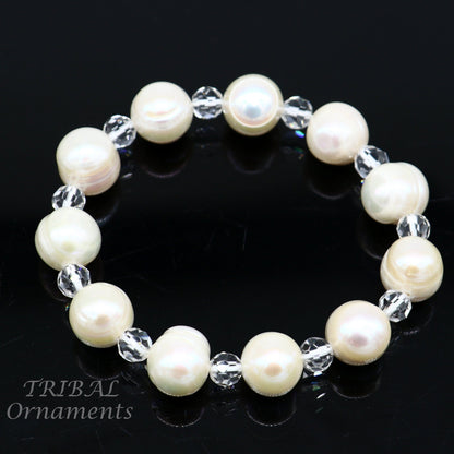 141carat 11mm fresh water pearl adjustable bracelet for both men's and women's, Amazing natural real gray color pearl or moti bracelet pbr03 - TRIBAL ORNAMENTS