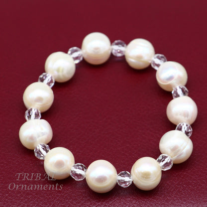 141carat 11mm fresh water pearl adjustable bracelet for both men's and women's, Amazing natural real gray color pearl or moti bracelet pbr03 - TRIBAL ORNAMENTS