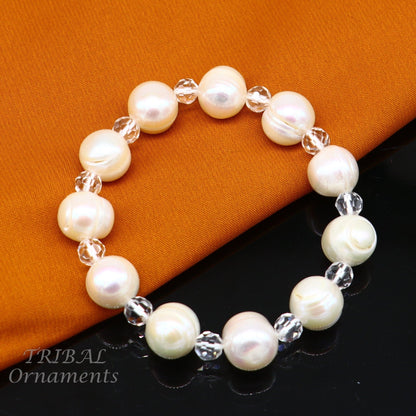 141carat 11mm fresh water pearl adjustable bracelet for both men's and women's, Amazing natural real gray color pearl or moti bracelet pbr03 - TRIBAL ORNAMENTS