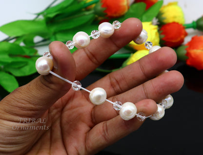 141carat 11mm fresh water pearl adjustable bracelet for both men's and women's, Amazing natural real gray color pearl or moti bracelet pbr03 - TRIBAL ORNAMENTS