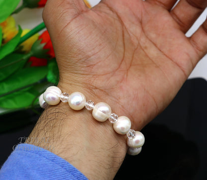 141carat 11mm fresh water pearl adjustable bracelet for both men's and women's, Amazing natural real gray color pearl or moti bracelet pbr03 - TRIBAL ORNAMENTS