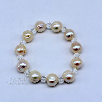 141carat 11mm fresh water pearl adjustable bracelet for both men's and women's, Amazing natural real gray color pearl or moti bracelet pbr03 - TRIBAL ORNAMENTS