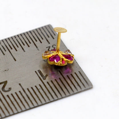 14kt yellow gold handmade fabulous orange Stone excellent vintage flower design stud earrings pair unisex jewelry er177 - TRIBAL ORNAMENTS