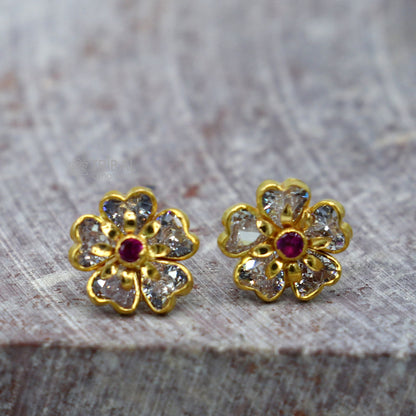 14kt yellow gold handmade fabulous orange Stone excellent vintage flower design stud earrings pair unisex jewelry er178 - TRIBAL ORNAMENTS