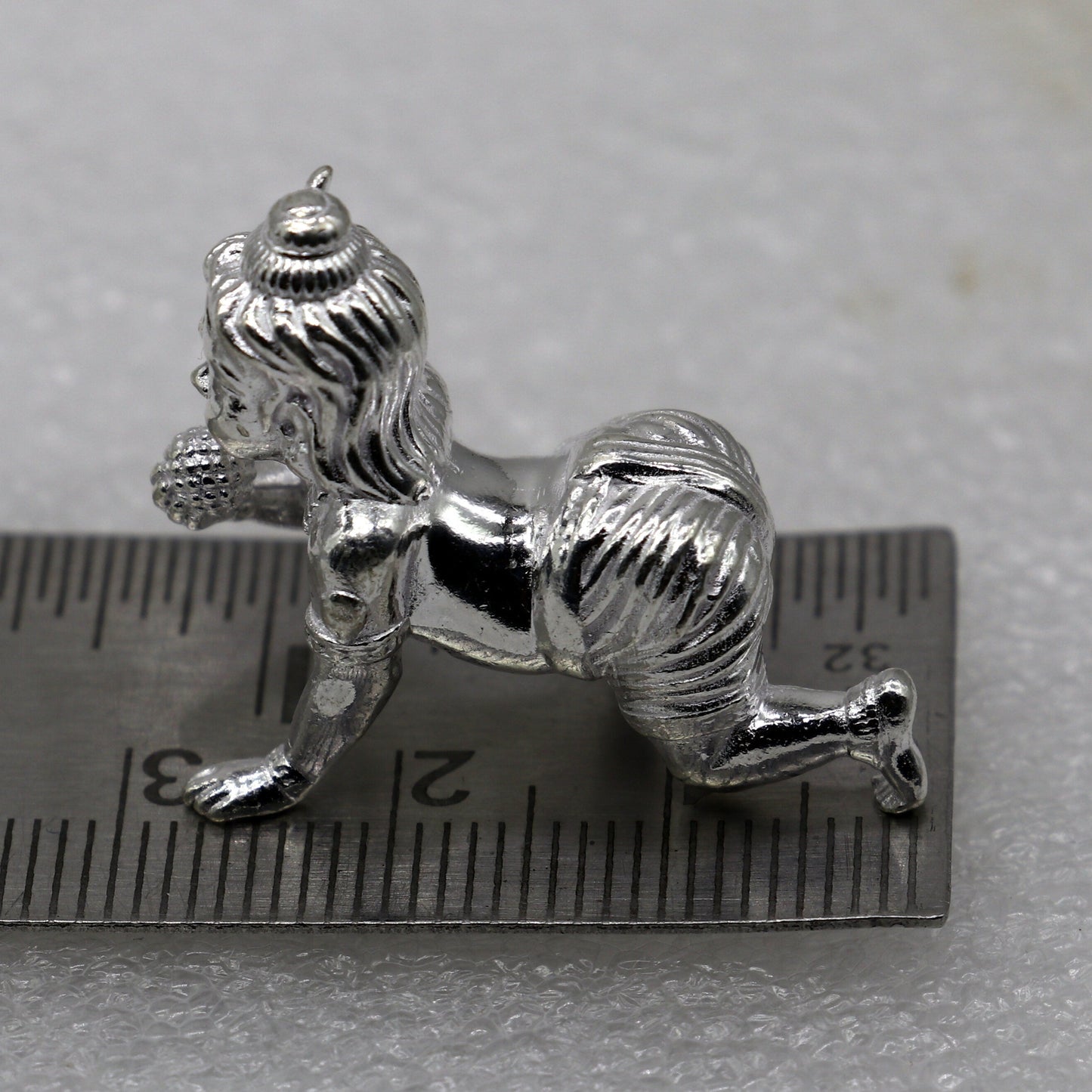 15grams solid 925 sterling silver handmade lord little Krishna, Bal Gopala,crawling Krishna small statue sculpture home puja article art764 - TRIBAL ORNAMENTS