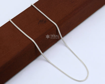 Sterling silver 18-inch 2mm round box chain necklace by Tribal Ornaments, unisex trendy jewelry for men and women.
