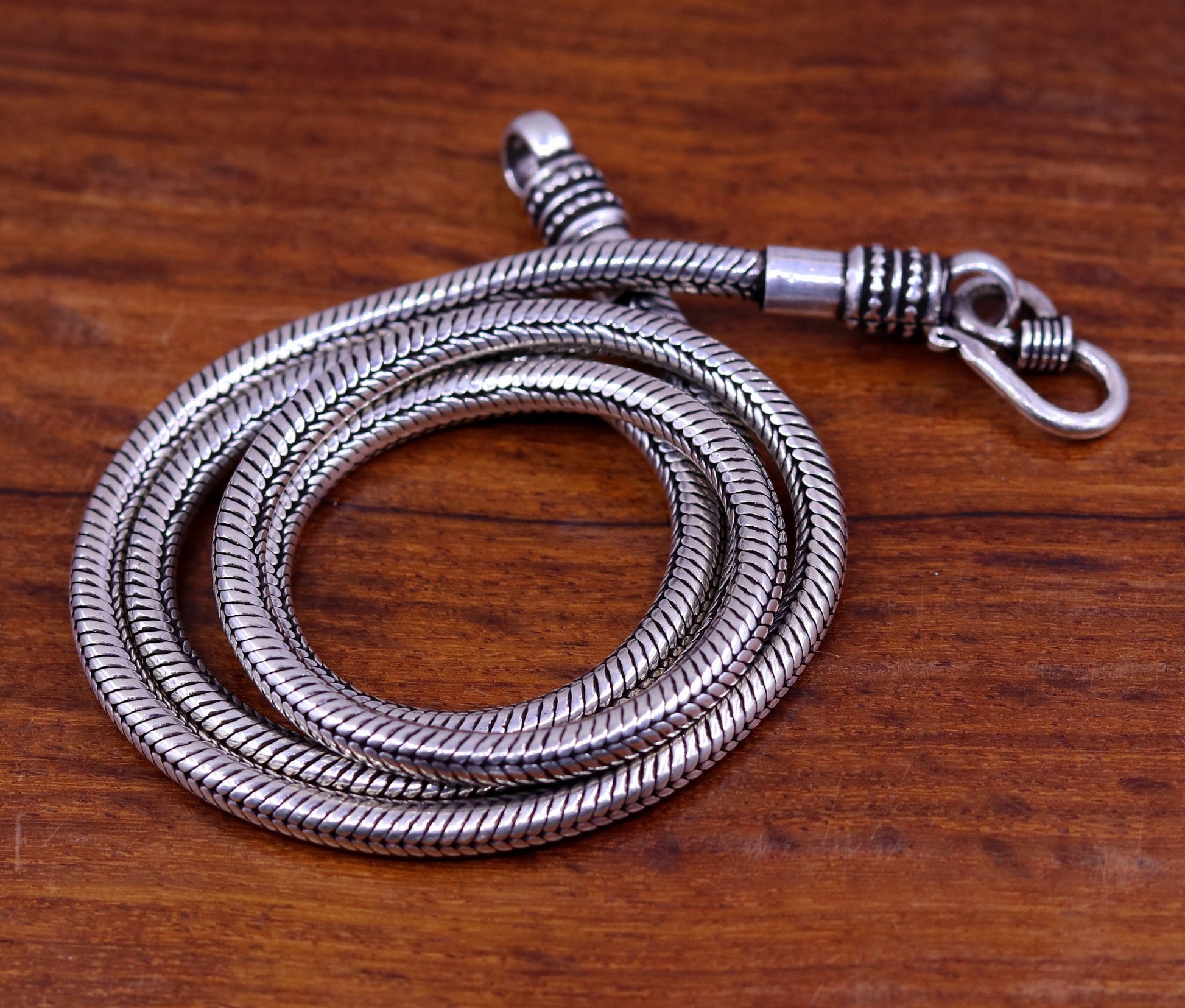 18" 925 fine sterling silver handmade snake chain, pendant chain, excellent oxidized silver necklace vintage design tribal jewelry ch101 - TRIBAL ORNAMENTS