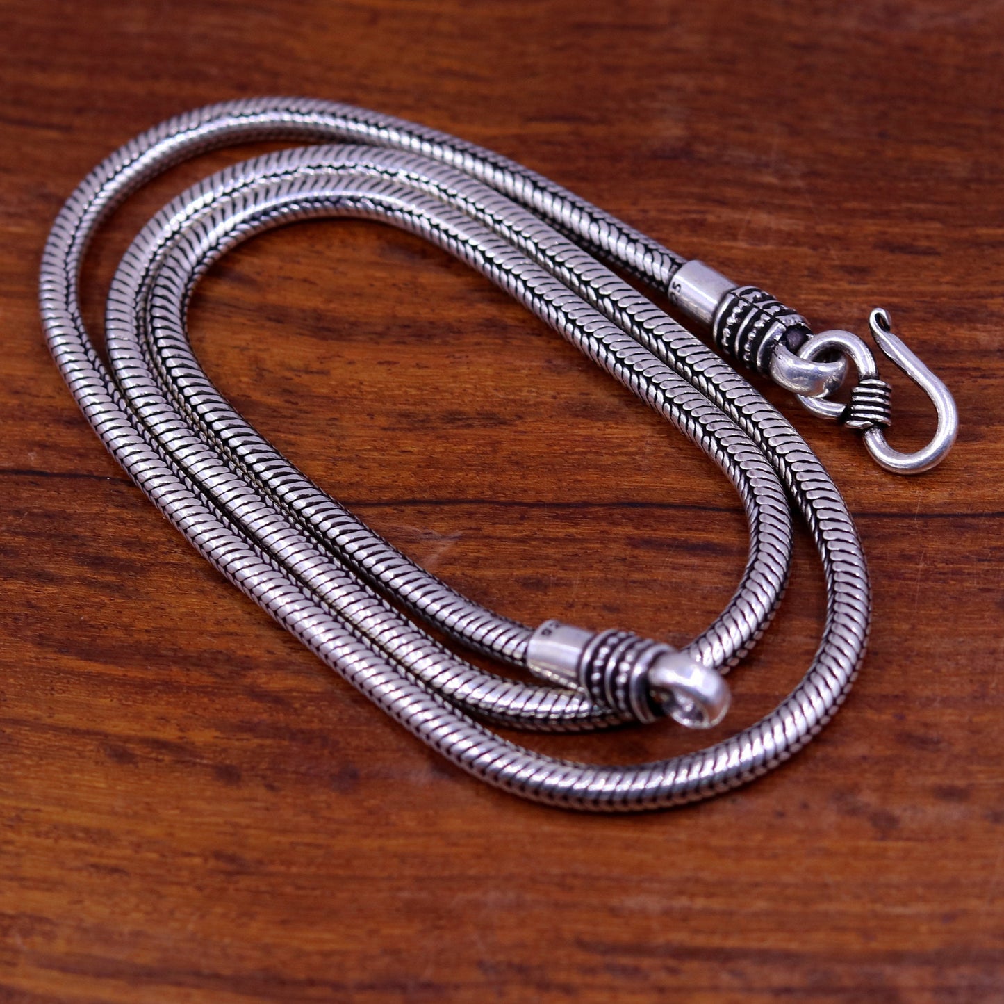 18" 925 fine sterling silver handmade snake chain, pendant chain, excellent oxidized silver necklace vintage design tribal jewelry ch101 - TRIBAL ORNAMENTS