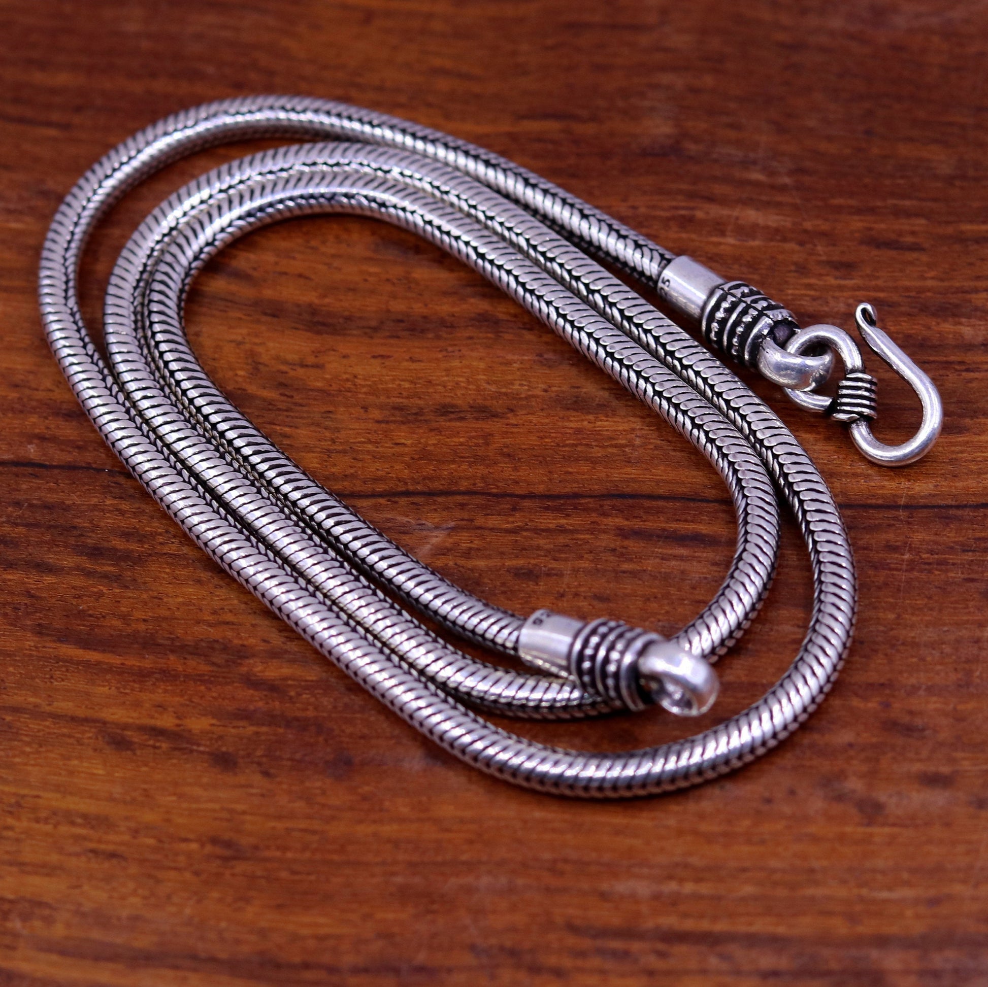 18" 925 fine sterling silver handmade snake chain, pendant chain, excellent oxidized silver necklace vintage design tribal jewelry ch101 - TRIBAL ORNAMENTS