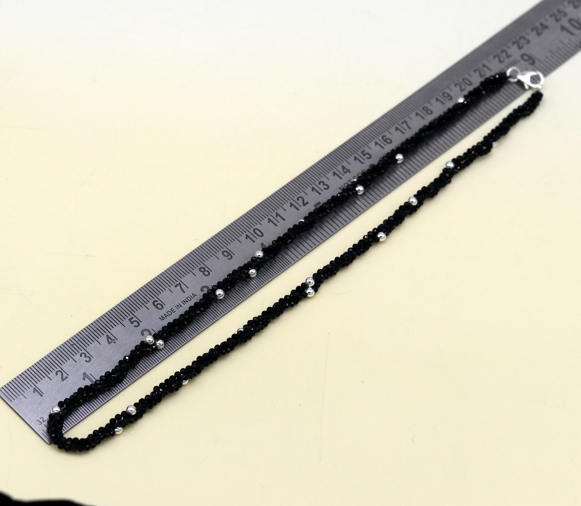 18" 925 pure silver galaxy necklace triple strands semi precious black cut stone beads with randomly placed silver beads necklace set135 - TRIBAL ORNAMENTS