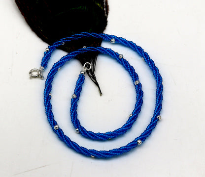 18-inch sterling silver galaxy necklace with triple blue semi-precious stone beads and silver accents, by TRIBAL ORNAMENTS.