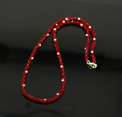 18-inch customized beaded necklace by TRIBAL ORNAMENTS featuring triple strands, semiprecious stones, and silver beads with galaxy design