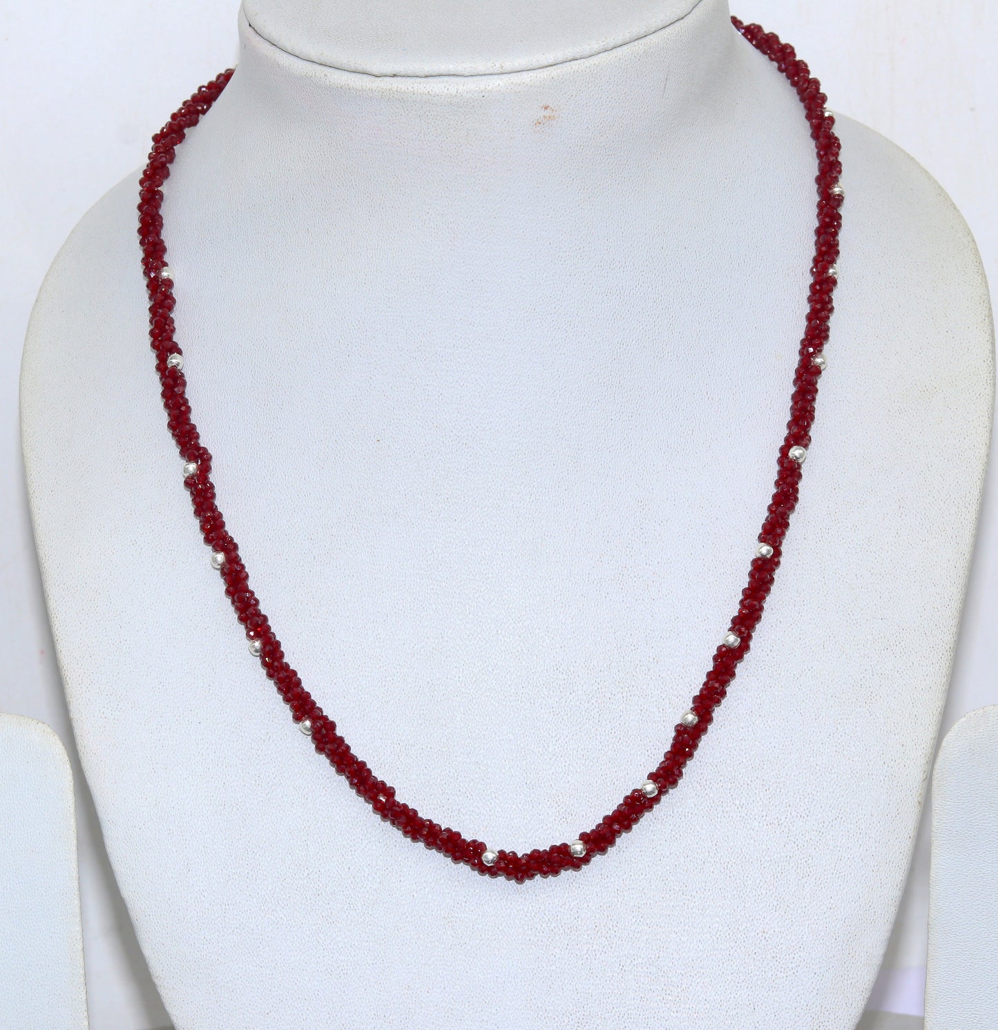18-inch TRIBAL ORNAMENTS beaded necklace with triple strands, semiprecious stones, 925 silver beads, galaxy-inspired design