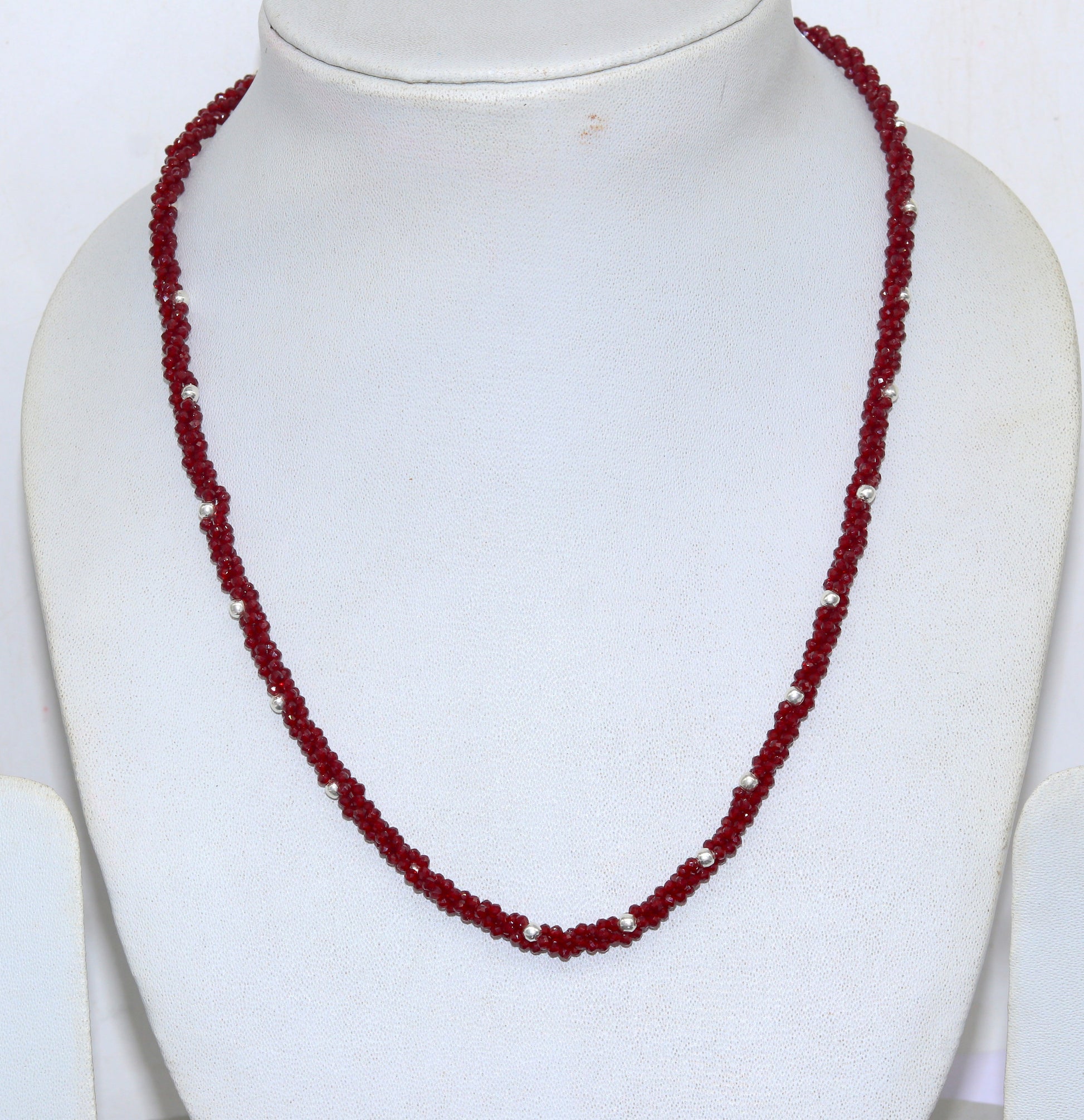 18-inch TRIBAL ORNAMENTS beaded necklace with triple strands, semiprecious stones, 925 silver beads, galaxy-inspired design