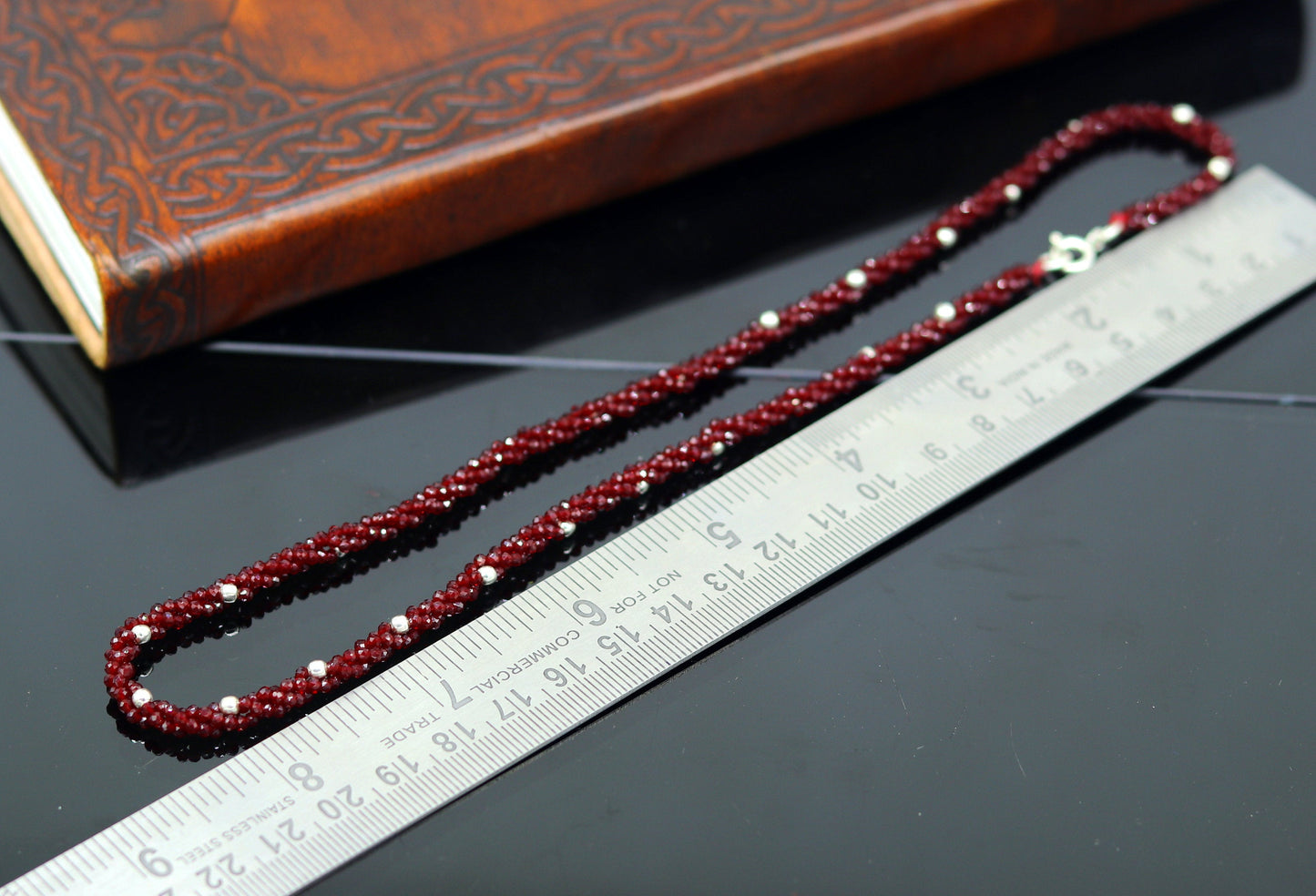 18-inch tribal beaded necklace set with triple strands, semi-precious cut stones, and silver beads, galaxy-inspired design by Tribal Ornaments