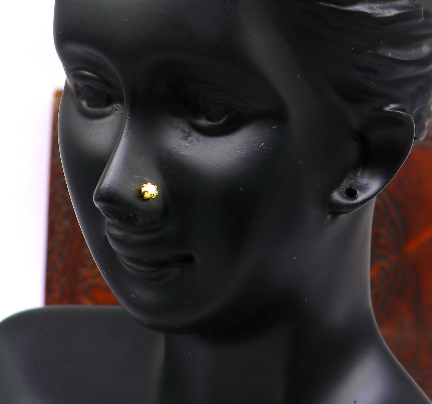 18 kt yellow fine gold customized nose pin, excellent single stone pearl nose pin, best gifting real gold jewelry for girl's women's gnp36 - TRIBAL ORNAMENTS
