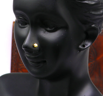 18 kt yellow fine gold customized nose pin, excellent single stone pearl nose pin, best gifting real gold jewelry for girl's women's gnp36 - TRIBAL ORNAMENTS