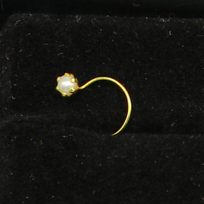 18 kt yellow fine gold customized nose pin, excellent single stone pearl nose pin, best gifting real gold jewelry for girl's women's gnp36 - TRIBAL ORNAMENTS