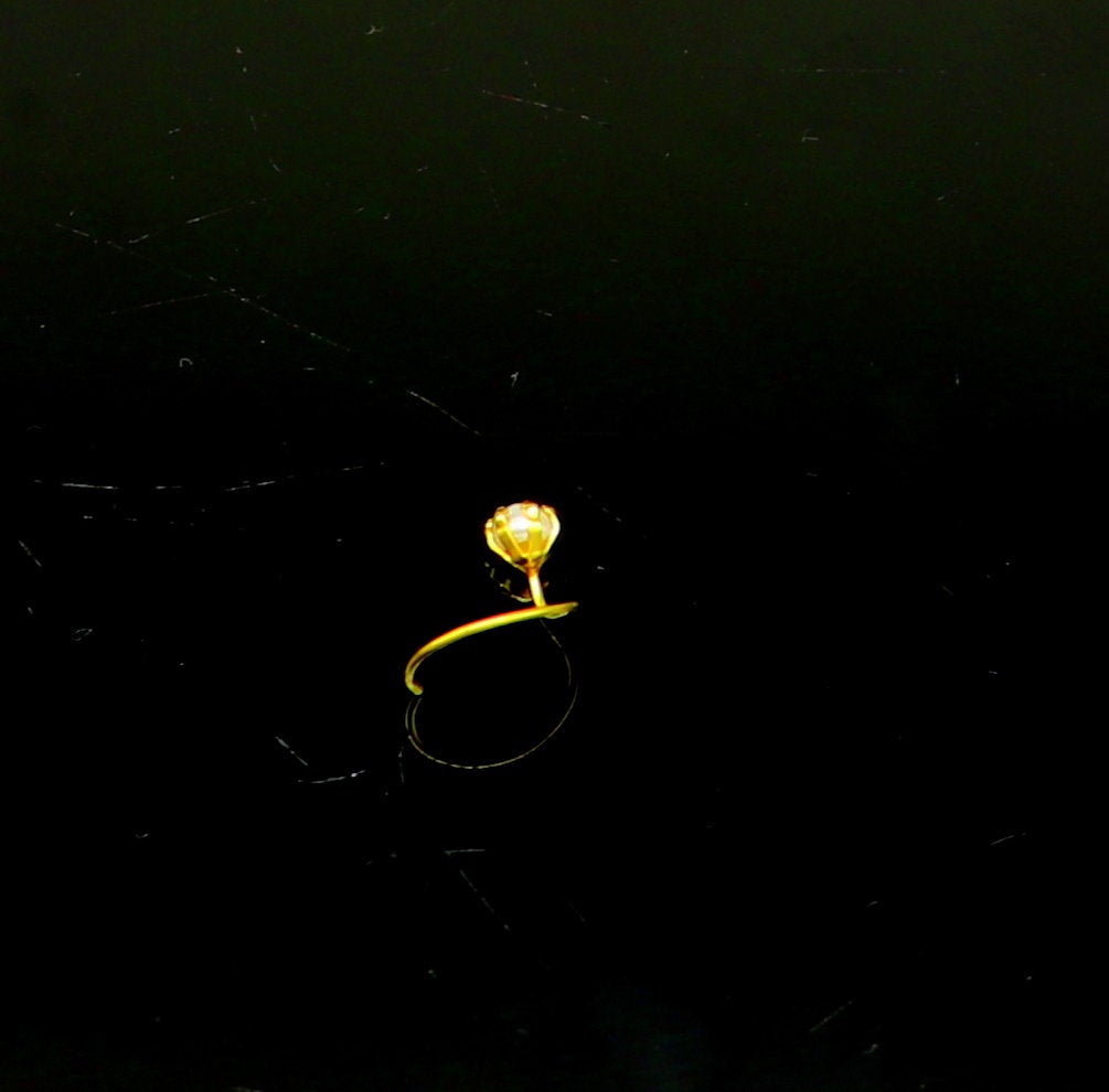 18 kt yellow fine gold customized nose pin, excellent single stone pearl nose pin, best gifting real gold jewelry for girl's women's gnp36 - TRIBAL ORNAMENTS