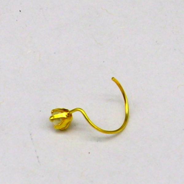 18 kt yellow fine gold customized nose pin, excellent single stone pearl nose pin, best gifting real gold jewelry for girl's women's gnp36 - TRIBAL ORNAMENTS