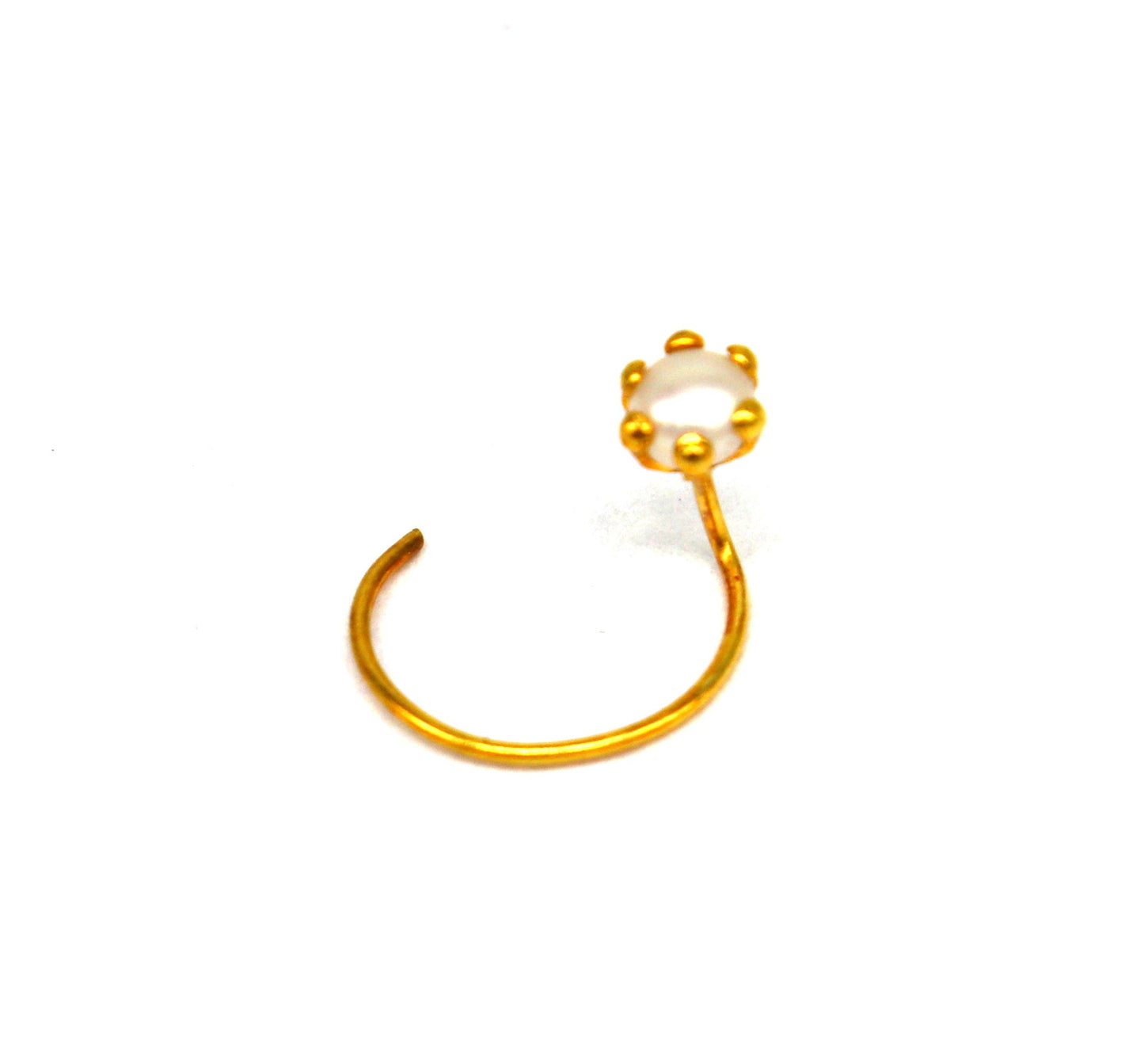 18 kt yellow fine gold fabulous nose pin, excellent single pearl nose pin, stunning design gifting gold jewelry for girl's women's gnp37 - TRIBAL ORNAMENTS