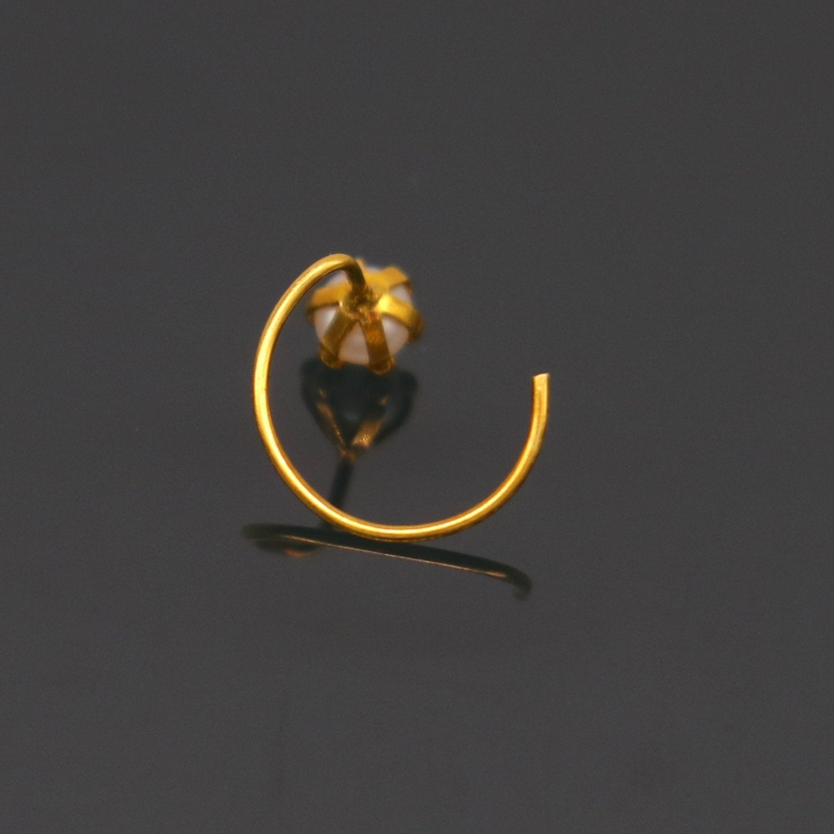 18 kt yellow fine gold fabulous nose pin, excellent single pearl nose pin, stunning design gifting gold jewelry for girl's women's gnp37 - TRIBAL ORNAMENTS