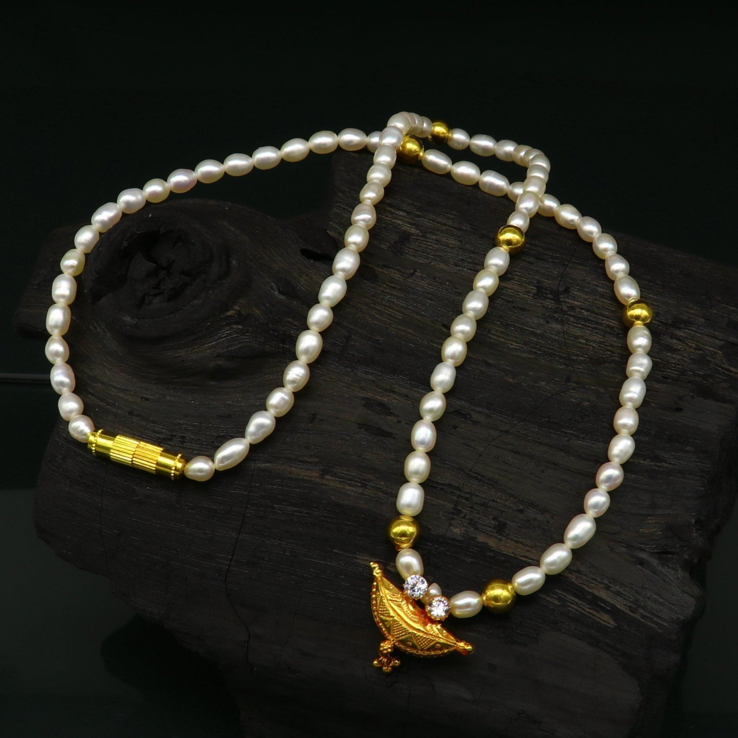 18" peals beaded with 6 gold beads necklace, fabulous 20kt yellow gold amulet style pendant, excellent customize gift stylish jewelry ap04 - TRIBAL ORNAMENTS