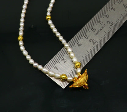 18" peals beaded with 6 gold beads necklace, fabulous 20kt yellow gold amulet style pendant, excellent customize gift stylish jewelry ap04 - TRIBAL ORNAMENTS