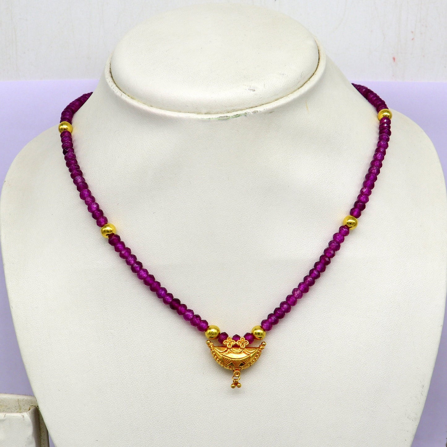 18" purple faceted beaded necklace, 20kt yellow gold amulet stylish pendant, excellent customized brides gift tribal ethnic jewelry ap06 - TRIBAL ORNAMENTS